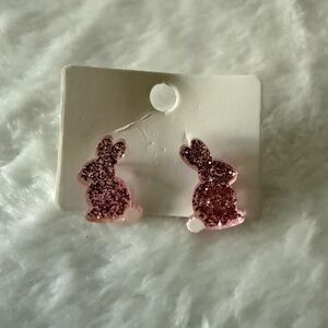 New resin Pink Glitter Bunny Earrings Fashion Jewelry